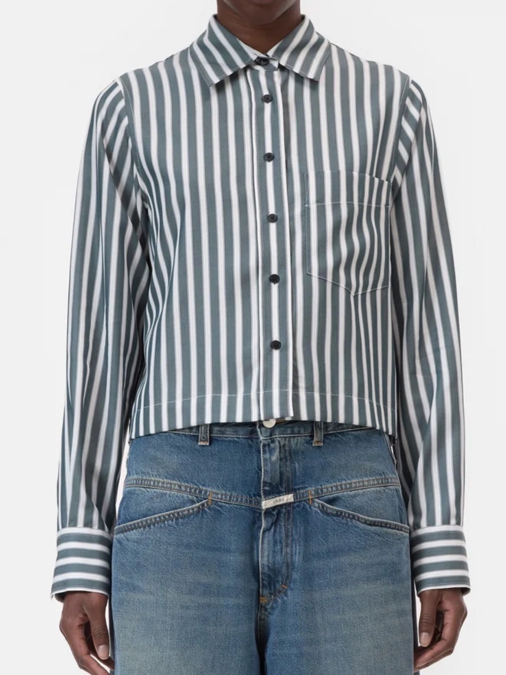 CLOSED Long Sleeve Cropped Blouse Shirt Top in Lyocell